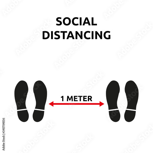 Social Distance 1 meter for prevention of spreading the infection in Covid-19 Outbreak. Vector illustration of 2 pair of footstep icon with 1 meter distance concept