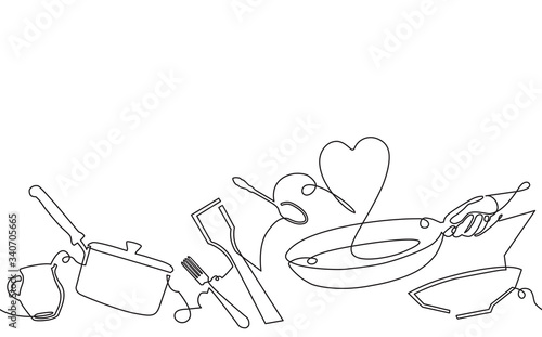 Background with Utensils. Cooking Horizontal Pattern. Vector illustration.