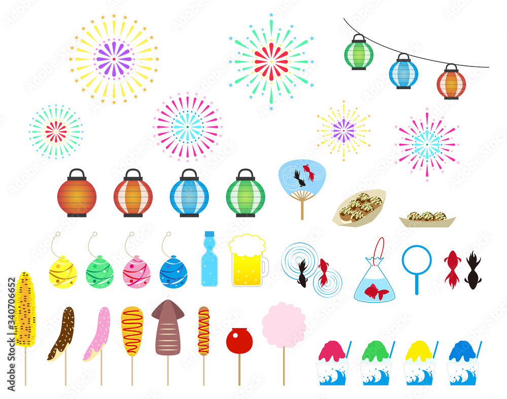夏祭りのイラストセット 夏祭りのイラストセット