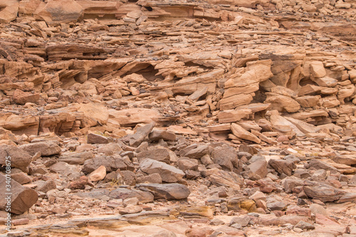 Natural texture of red rocks. Colored canyon, Egypt, the Sinai Peninsula.