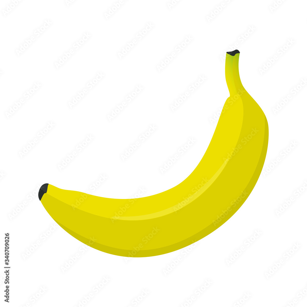 Fresh banana isolated on white background, vector illustration in flat style.