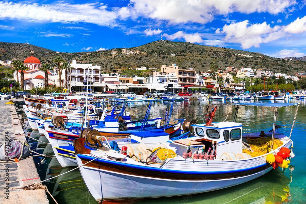 Greece travel. Beautiful places of Crete island - pictorial fishing village Elounda.