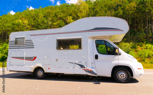 Caravan on road in Omis Croatia reflex