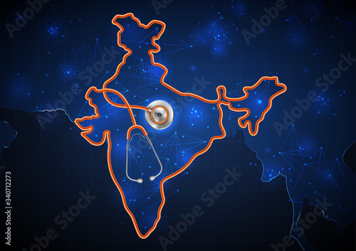 illustration of concept of Medical background with Stethoscope around India map