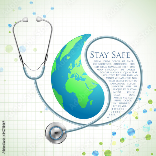 illustration of concept of Medical background showing World Health Day with stethoscope around Earth