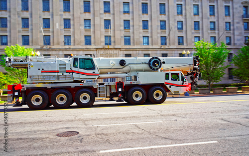 Crane truck on the streets in Washington DC reflex