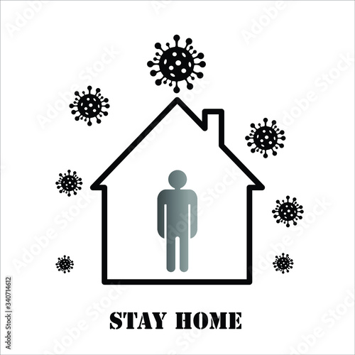 Vector illustration coronavirus 2019-nCoV, Covid-19.Sign stay at home steps to protect yourself.