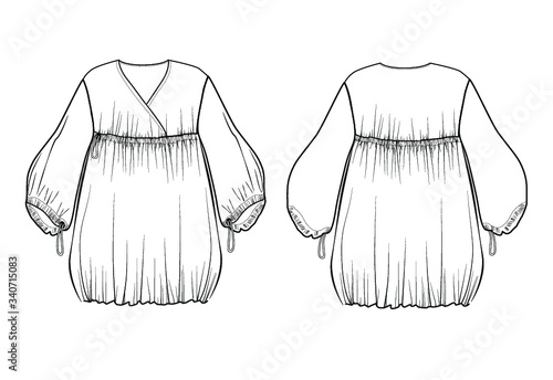 Fashion technical draw adobe wrap dress