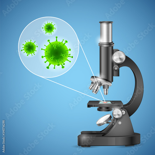 illustration of Medical background showing deadly Novel Coronavirus 19 through microscope