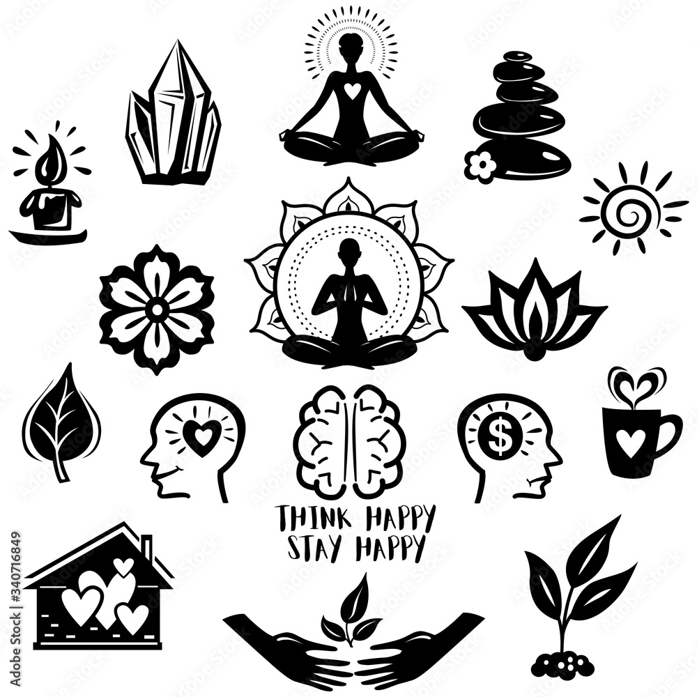 Fototapeta premium Collection of relaxation and meditation and yoga symbols