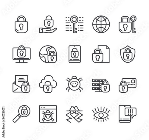 Data protection personal information line icon isolated set. Vector flat graphic design