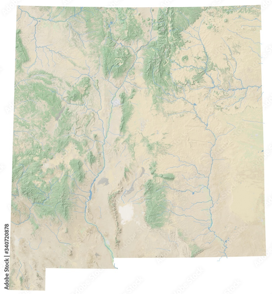 High resolution topographic map of New Mexico with land cover, rivers