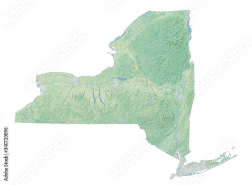 High resolution topographic map of New York with land cover, rivers and shaded relief in 1:1.000.000 scale.