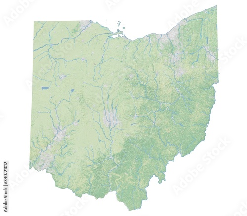Canvas-taulu High resolution topographic map of Ohio with land cover, rivers and shaded relief in 1:1
