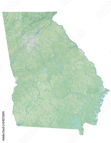 High resolution topographic map of Georgia with land cover, rivers and shaded relief in 1:1.000.000 scale. photo