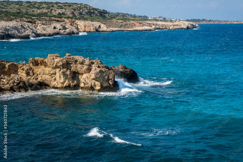 Sea and rocks. Cape Greco National Forest Park.
