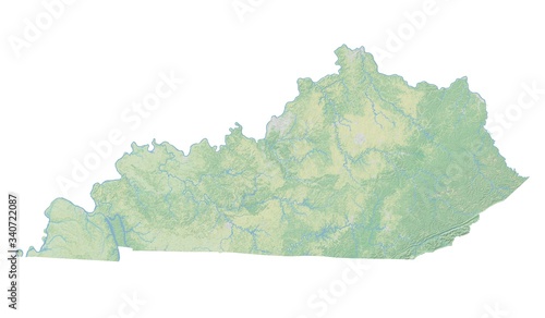 High resolution topographic map of Kentucky with land cover, rivers and shaded relief in 1:1.000.000 scale.