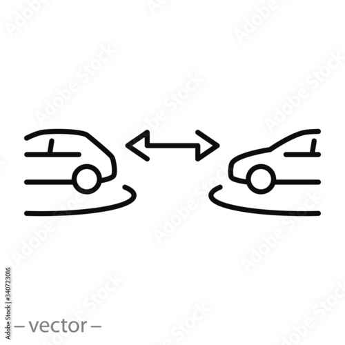 distance between cars icon, car security, road safety, thin line web symbol on white background - editable stroke vector illustration eps10
d