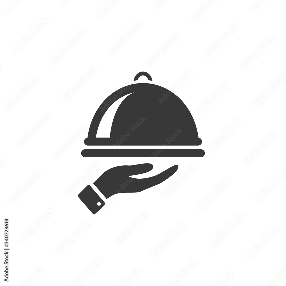 Dish cover or cap, tray server with hand serving,meal black isolated vector icon. Dish cover or cap, tray server with hand serving,meal black isolated vector icon.