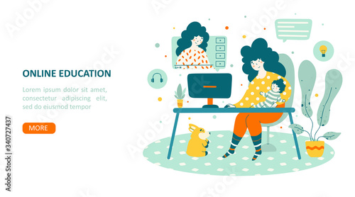 Online education, training course cartoon flat vector landing page template.