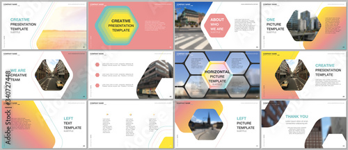 Minimal presentations design, portfolio vector templates with hexagonal design background, hexagon style pattern. Multipurpose template for presentation slide, flyer leaflet, brochure cover, report.