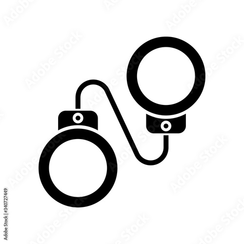 Criminal drama black glyph icon. Popular movie genre, common cinema category silhouette symbol on white space. Detective mystery, legal crime investigation. Handcuffs vector isolated illustration