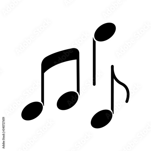 Musical black glyph icon. Traditional movie genre, artistic cinematography silhouette symbol on white space. Common film category with song and dance numbers. Music notes vector isolated illustration