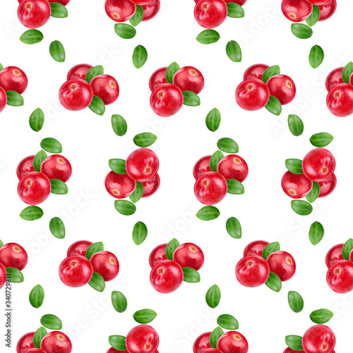 Cranberry hand drawn watercolor illustration. Seamless pattern.