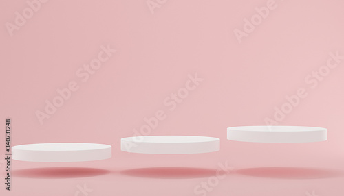 Empty white podium with hipster abstract  Pink background, 3d illustration pedestal for display composition, ,mock up cosmetic presentation platforms for creative Minimal concept.