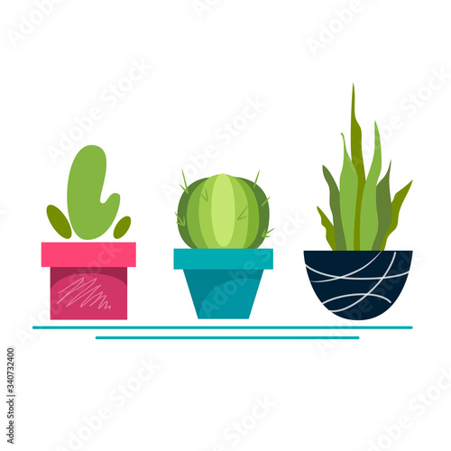 Stock vector illustration set of cacti in flowerpots