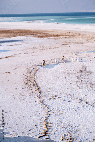 Traditional harvest of the salt in Lake Assal