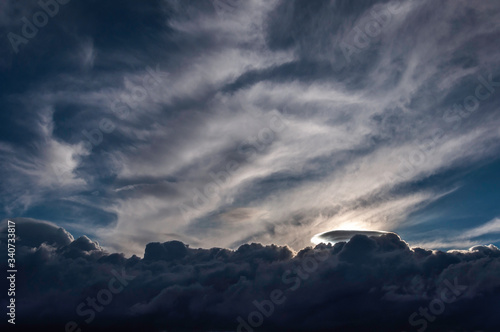 Dark storm clouds on the sky background 
