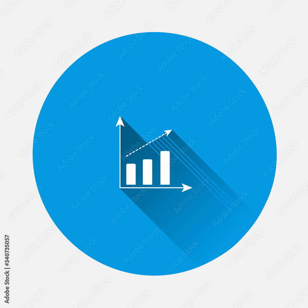 Growth graph. Vector business schedule icon on blue background. Flat image with long shadow. Growth graph. Vector business schedule icon on blue background. Flat image with long shadow.