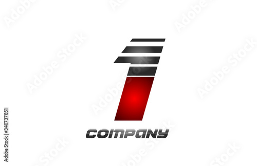 1 one number logo icon design in red grey gradient color for business and company