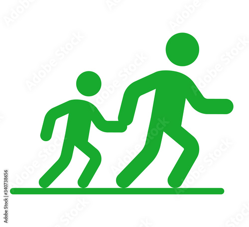 icon of little men who cross the road holding hands. Flat vector illustration isolated on white background.