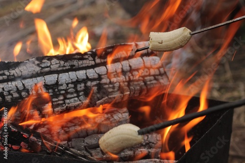 charcoal banana barbecue.two bananas