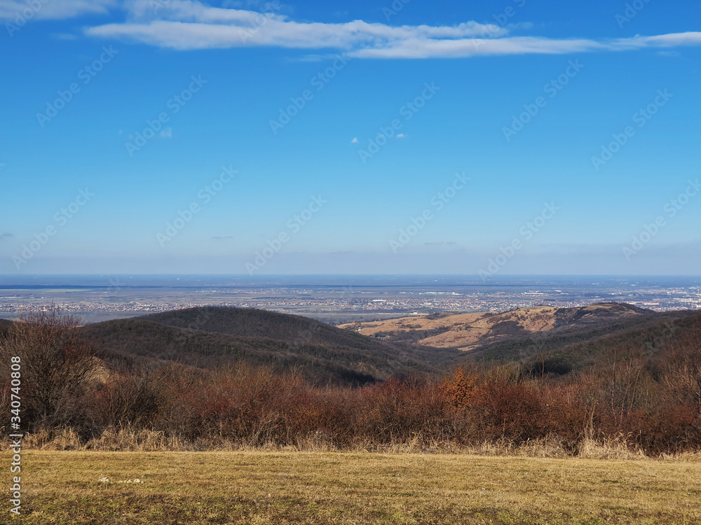 Landscape view from Fruska Gora, Serbia, city of Novi Sad