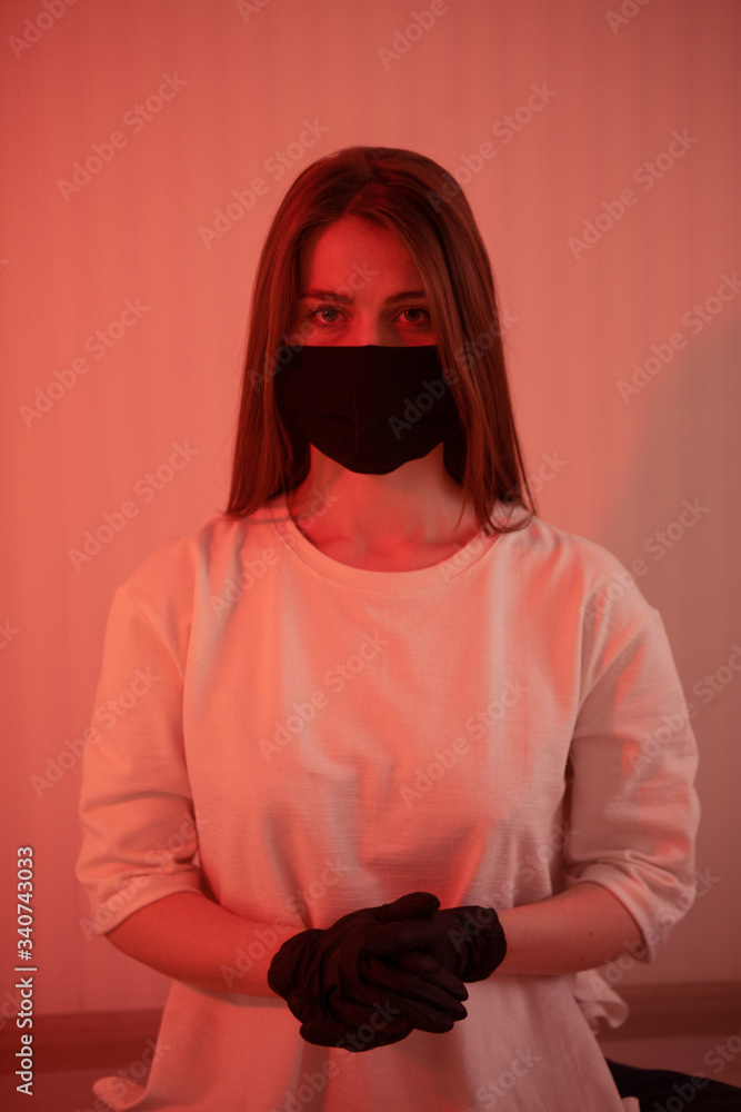 Obraz premium woman with mask and gloves, isolation 2020, coronavirus 