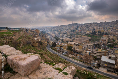 The ruins of the citadel over the city of Amman in jordan