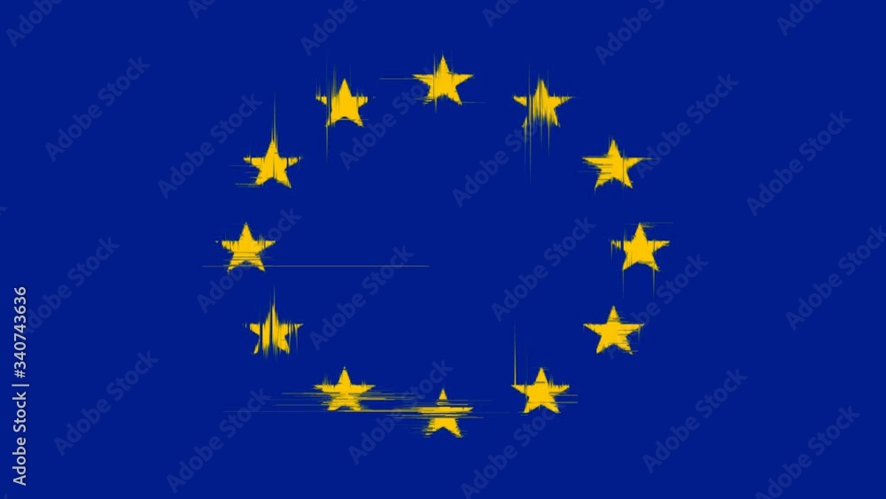 European flag, retro futurist glitch effect animation background, europe crisis, EU union euroscepticism European flag, retro futurist glitch effect animation background, europe crisis, EU union euroscepticism