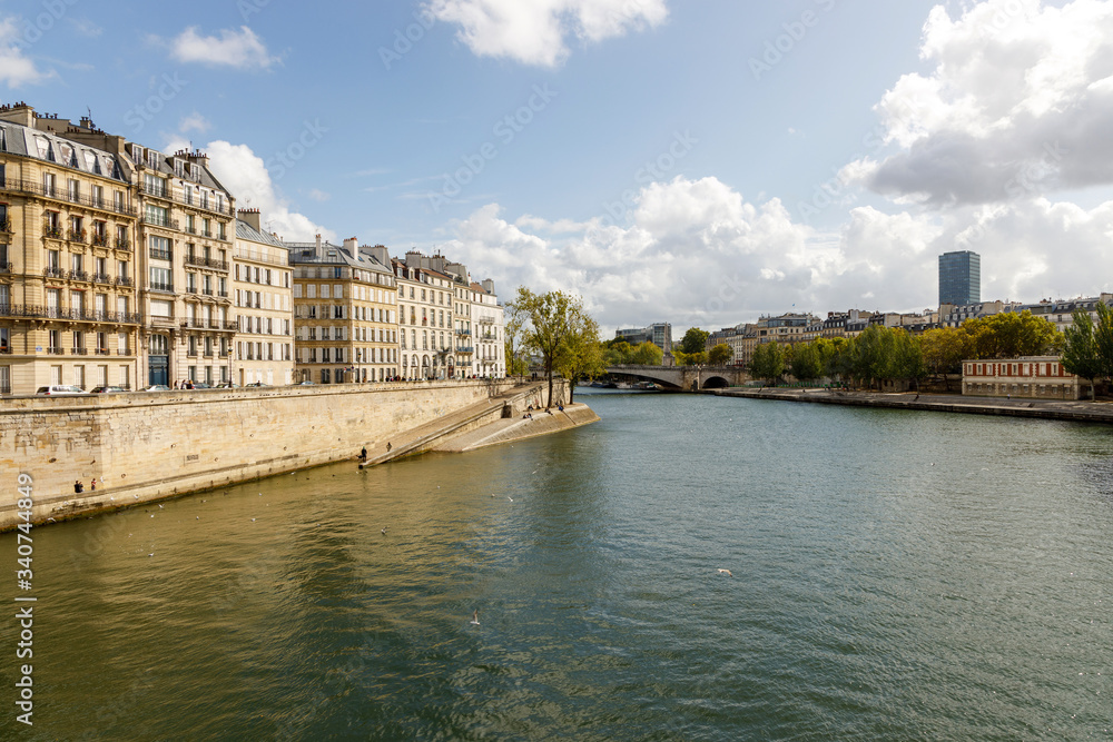 Apartment buildings on the Isle St. Louis in Paris, France, along the Seine River