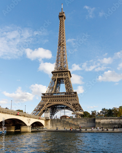 Eiffel Tower as seen from the Seine River, Paris, France