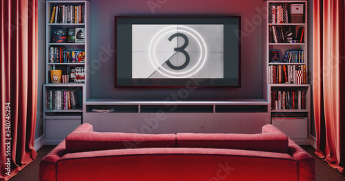 Canvastavla Theatre at home in a living room. Streaming service concept