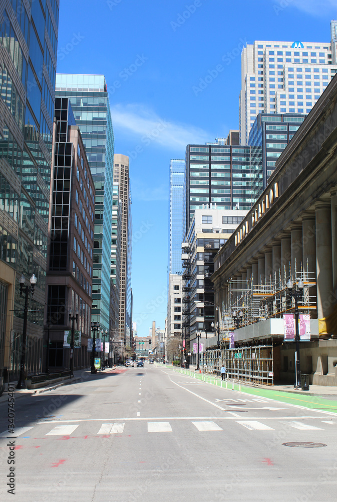 Nearly deserted Franklin Street in downtown Chicago during the Illinois shelter-in-place order Nearly deserted Franklin Street in downtown Chicago during the Illinois shelter-in-place order