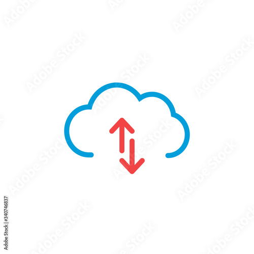 Linear cloud data sync graphic design icon with two arrows. Stock Vector illustration isolated on white background.