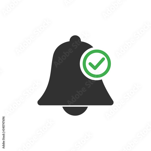 Allow notifications bell icon. An active alarm on your devices with deadline checkmark on bell. Stock Vector illustration isolated on white background. photo