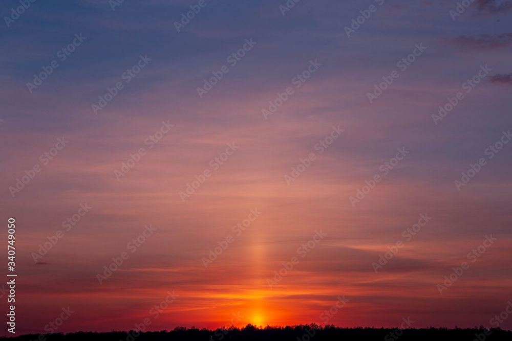 Sunset sky shot in April in Cheboksary in Russia