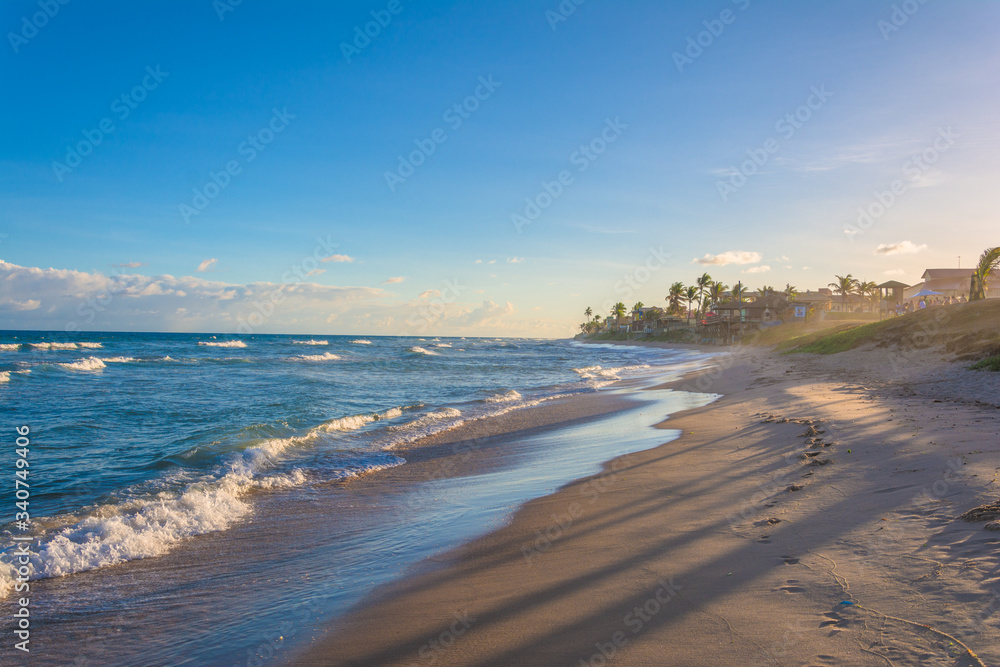 Bahia coast beach with blue sea and blue sky on a beautiful day