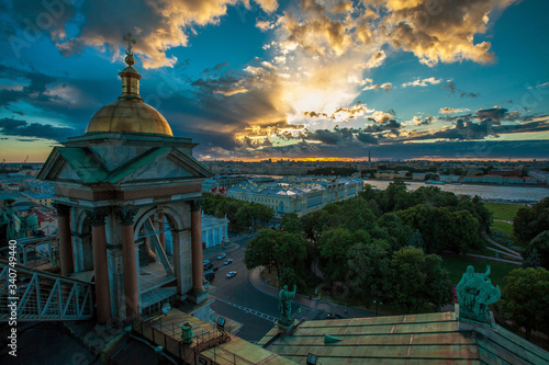 Sunset. View from Saint Isaac's Cathedral in St. Petersburg, Russia.
