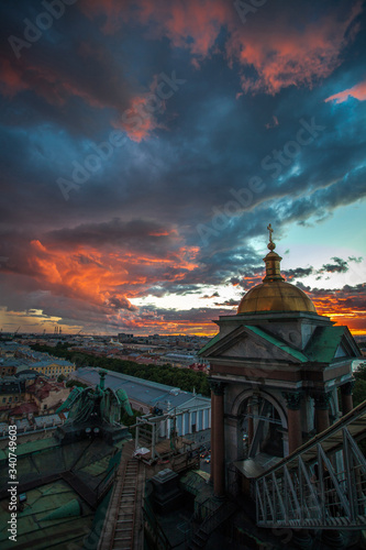 Sunset. View from Saint Isaac's Cathedral in St. Petersburg, Russia.